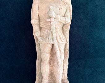 1600s French Templar Knight Statue Crusader Sculpture Antique Stoneware Medieval Gothic Religious Art Rustic French Church Relic