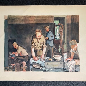 1940s French Master Pierre Lelong (1908-1984) Heliographic Engraving On Paper (Heliography). Life in the German Concentration Camp.
