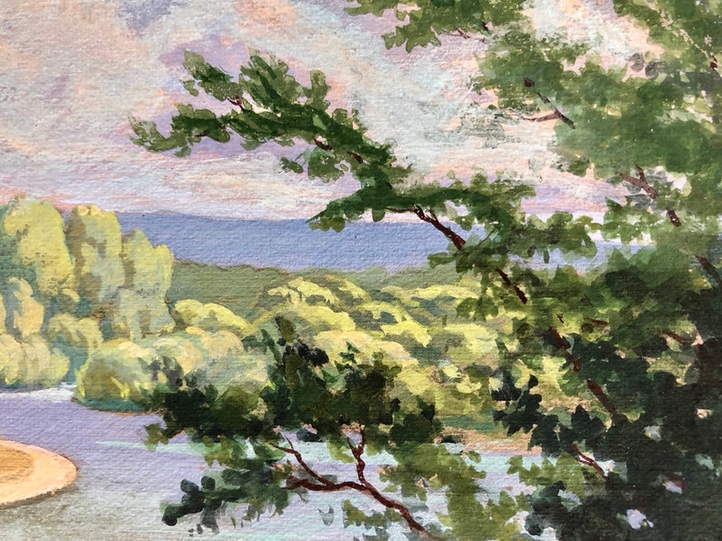 The Moselle river near Bayon; France antique painting 1930s French gouache painting on paper