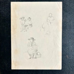 Disegno a grafite su carta, francese, anni '10. Studio di donne che indossano un cappello.