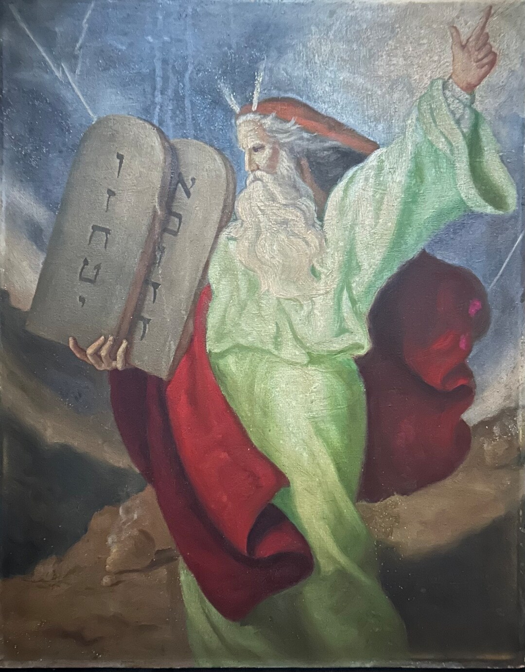 1910s French Antique Jewish Art Judaica Large Oil Painting on Panel ...