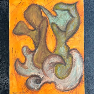Composizione astratta su carta, gouache astratta francese degli anni '60. Arte moderna. Movimento astratto.
