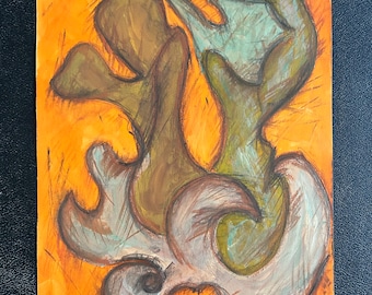 Gouache abstraite française des années 1960. Composition abstraite sur papier. Art moderne. Mouvement d'abstraction.
