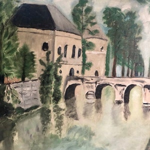 Frans olieverfschilderij uit de jaren 1930 op canvas gemonteerd op paneel