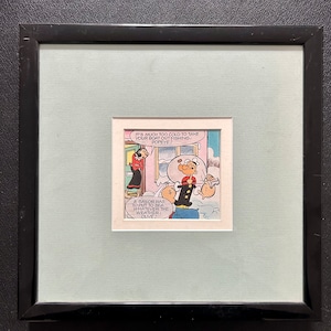 Disegno originale americano vintage degli anni '80/'90 di King Features Syndicate Popeye e Olive Oyl. Inchiostro colorato, acquerello su carta.