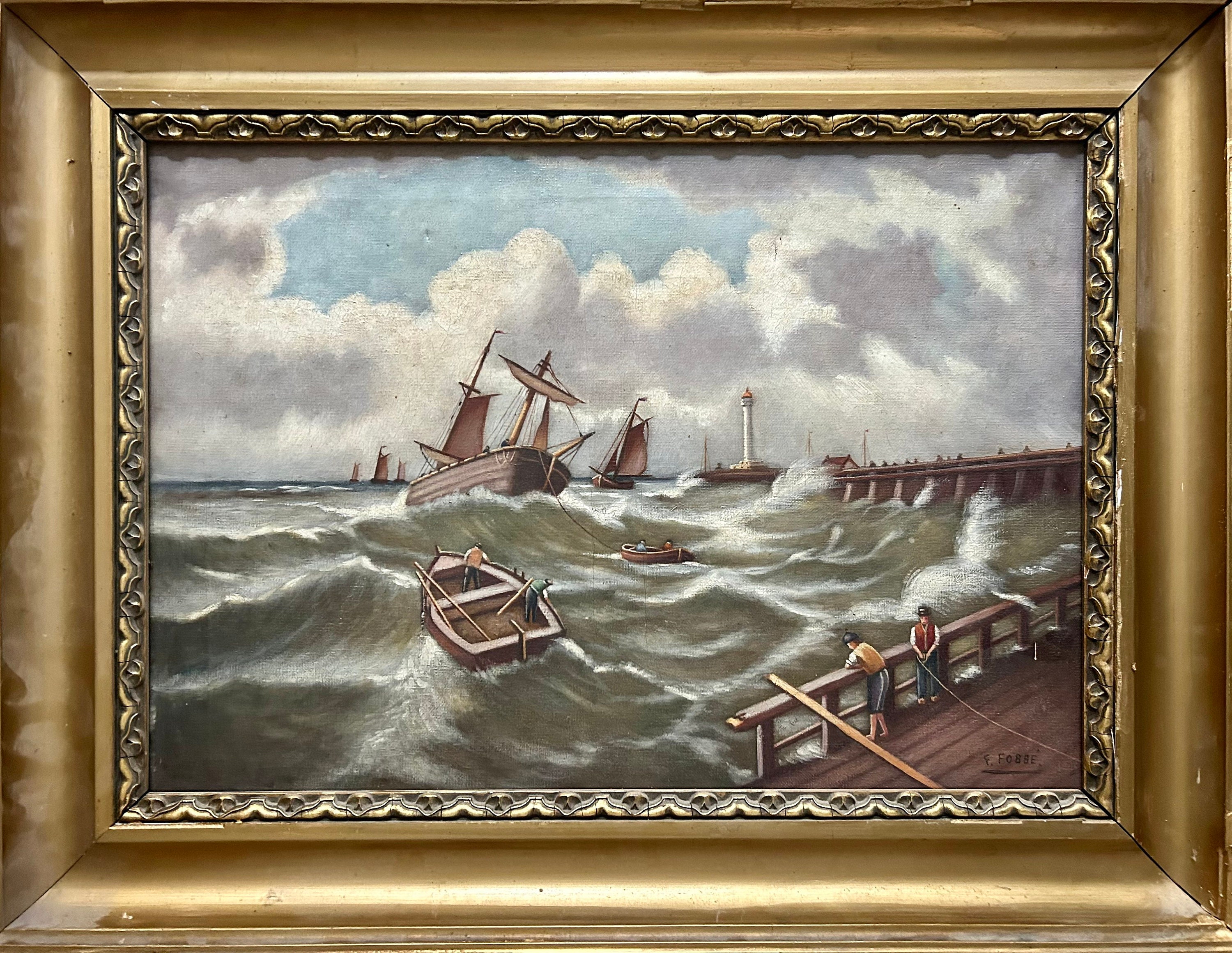 アンティーク絵画　ヴィクトリアン　クロモリトグラフ 海辺の子供たちの絵画　額装 クロード・モネ「アルジャントゥイエの橋」リトグラフ 名画 豪華額装