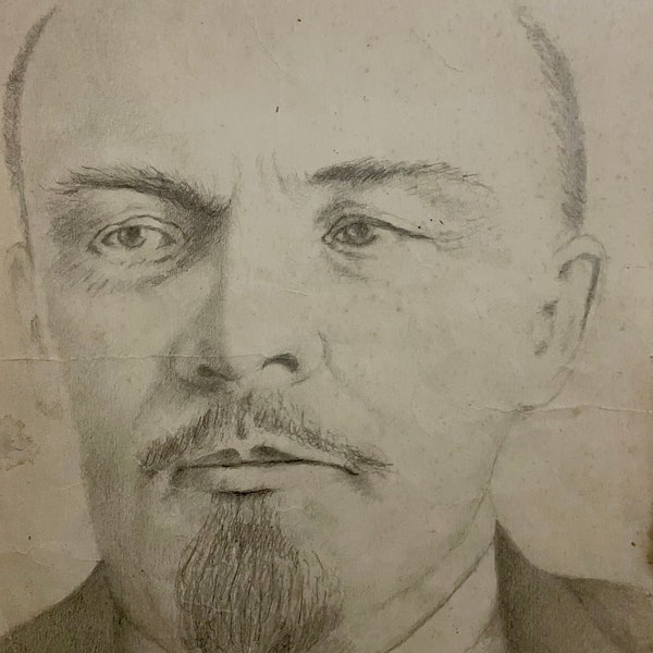 Russische sowjetische sozialistische Graphitzeichnung aus den 1920er Jahren auf Papier. Porträt von Lenin. Sozialistischer Realismus. Russische Revolution