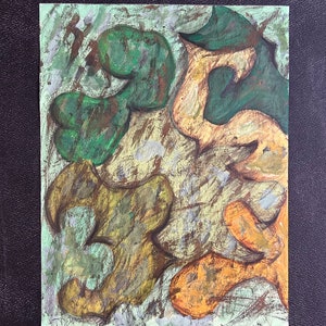 Composizione astratta a olio su carta, francese, anni '60. Arte moderna. Movimento astratto.