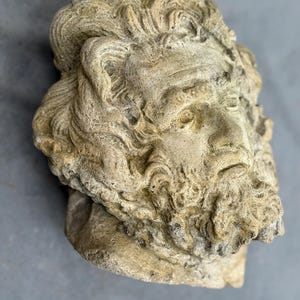 1700s French Stoneware head sculpture - Antique bust of Greek bearded man Heavy Garden Statue  Classic Romanticism art outdoor indoor decor.
