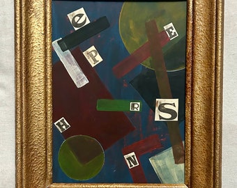 1920s French Constructivism Movement oil mixed media painting on canvas. Modernism. Avant-garde. Modernist composition.Suprematist movement