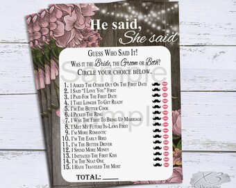 He Said She Said Bridal Shower Game, Floral Wedding Shower Game Printable, Guess Who Game, Bride or Groom Who Said It, Instant Download