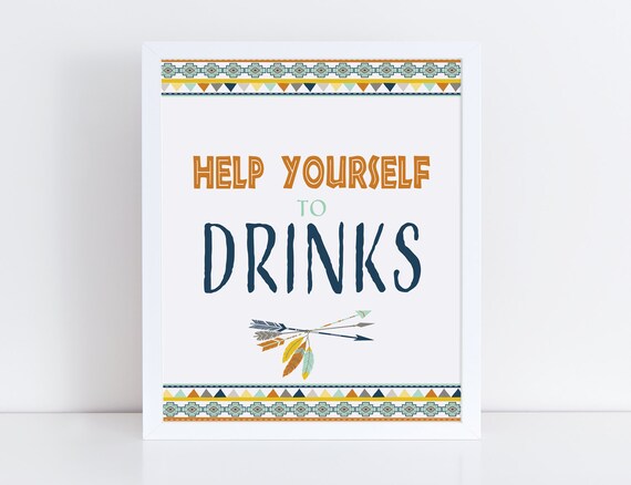 Drink Sign Help Yourself Sign Printable Tribal Boy Baby Shower