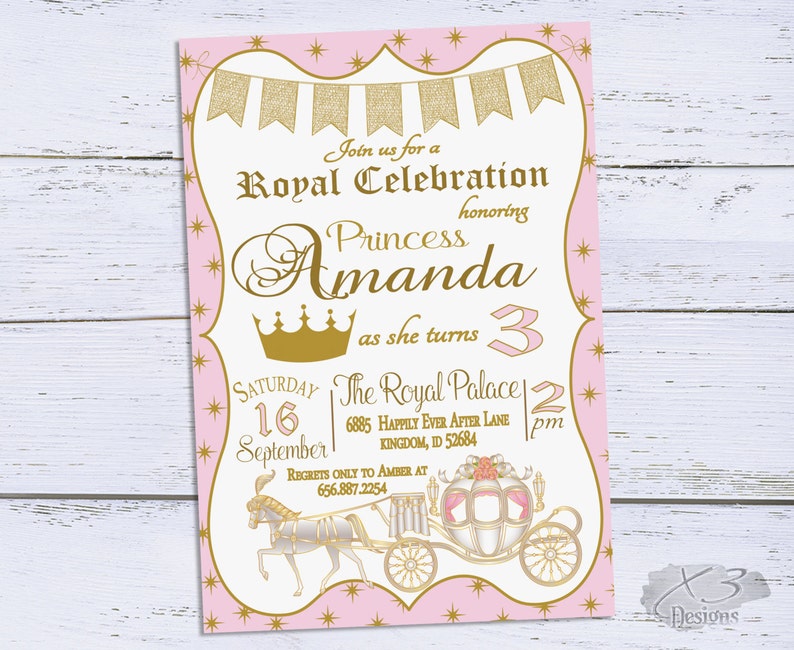 Princess Birthday Invitation Royal Princess Birthday Party Etsy