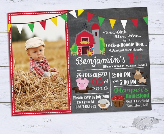 Printable Barnyard Birthday Invitations Photo 1st Birthday Etsy