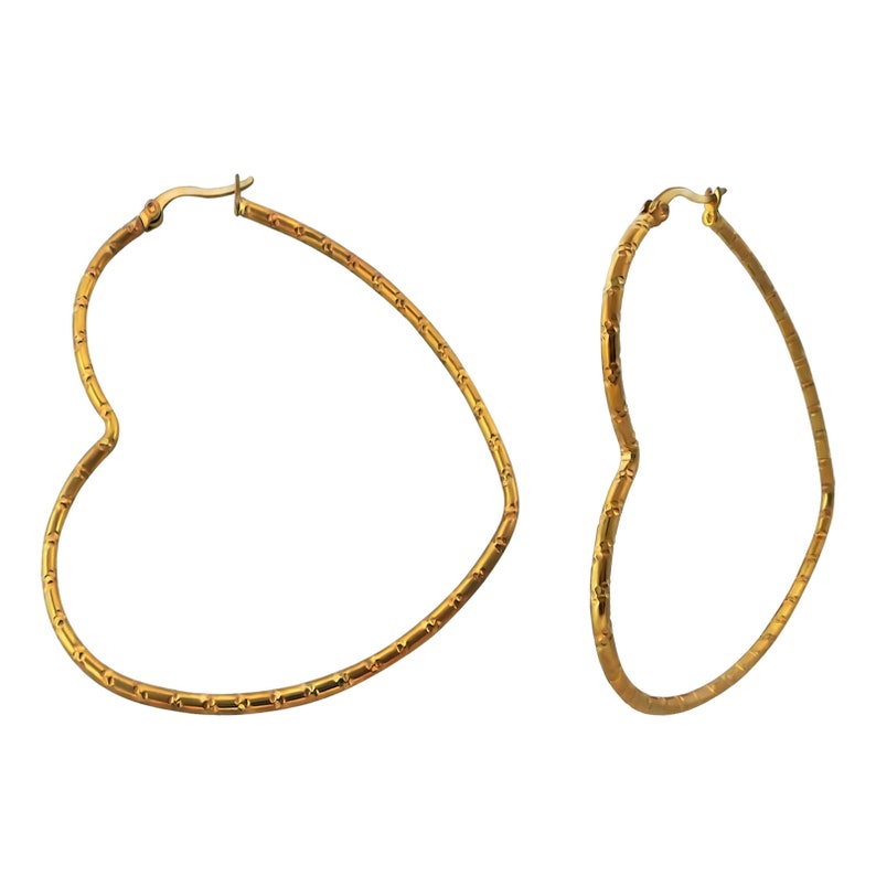 Gold Heart Surgical Steel Hoops Boho chic earrings Heart earrings.