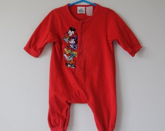 90s Vintage The Disney Store Embroidered Baby Pyjamas/Sleeper, Mickey Mouse, Minnie Mouse, Pluto, Goofy, Donald Duck, Baby/Toddler Pajamas