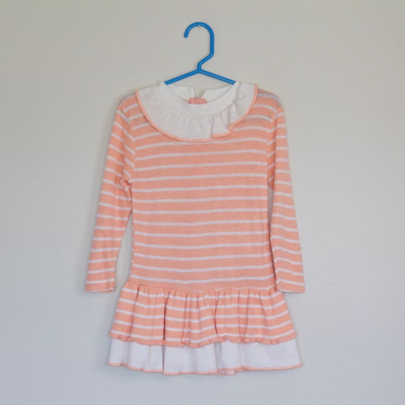 90s Era Vintage Peach & White Striped Knit Long S… - image 3