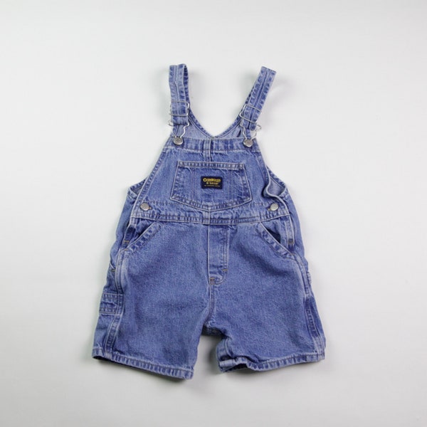 90s/00s Era Vintage OshKosh B'Gosh Blue Jean Denim Overall Shortall Shorts, Made in Honduras, Baby/Toddler Size 24 Months, 1st Birthday Gift