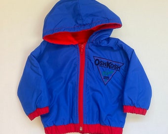 80s/90s Era Vintage OshKosh B'Gosh Hooded Spring/Fall Jacket, Made in Canada, Unisex Baby Size 12 Months, 1st Birthday Gift