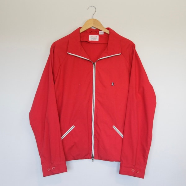 Vintage Original Penguin Munsingwear Collared Red Zip Up Spring Jacket, Made in Macau, Adult Size XL, Classic Vintage Menswear, Outerwear