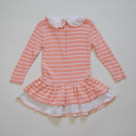 90s Era Vintage Peach & White Striped Knit Long S… - image 2