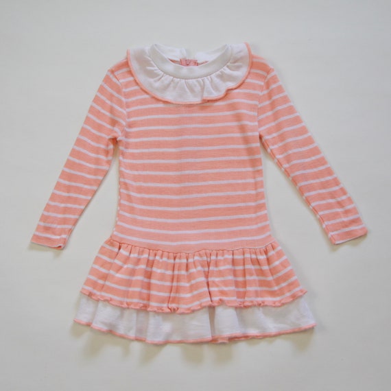 90s Era Vintage Peach & White Striped Knit Long S… - image 1