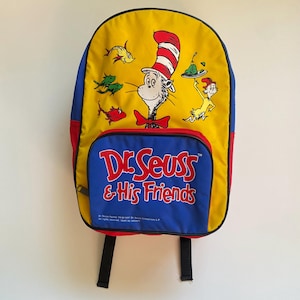 Sac à dos/cartable/cartable multicolore Dr. Seuss & ses amis vintage des années 90, chat avec le chapeau, rentrée des classes, taille tout-petit/enfants/enfants