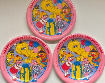 90s Deadstock Vintage Sesame Street Happy Birthday to a Very Sweet Girl Plates, Large Plates, 10", Girls Birthday Party, New Old Stock