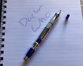 Doctor Who Sonic Pen Screwdriver - Blue and Sliver - Custom Cosplay Writing Ballpoint Ink Pen