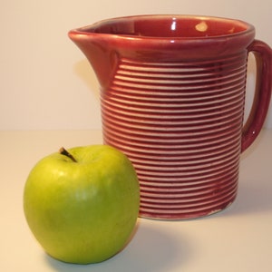 Vintage Maroon Colored Stoneware Pottery Pitcher