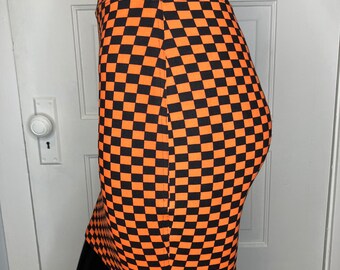 Orange and black checkerboard mini skirt