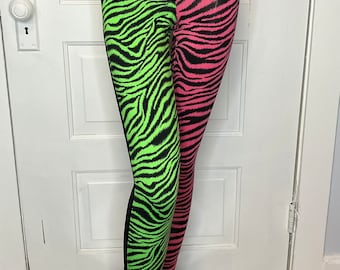 multicolor pink and black zebra print leggings