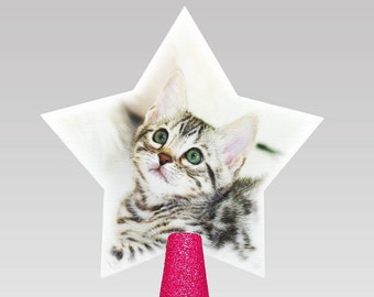 NEW! CUSTOM tree topper - white star - on hot pink glitter base