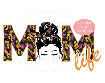 MOM LIFE/halloween/scary movie/messy bun/PNG/sublimation/instant digital design download/transfer/tumbler/decal