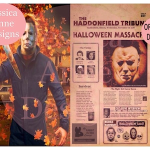 MICHAEL MYERS NEWSPAPER split tumbler/ horror/halloween/ skinny straight 20oz/ png/ sublimation instant digital design