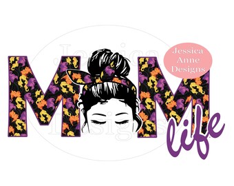 MOM LIFE/halloween/scary movie/messy bun/PNG/sublimation/instant digital design download/transfer/tumbler/decal