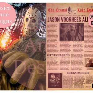 HORROR JASON NEWSPAPER split tumbler/ horror/ skinny straight 20oz/ png/ sublimation instant digital design