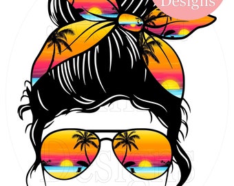 Beach Hair Don&#39;t Care messy Bun PNG sublimation instant digital design