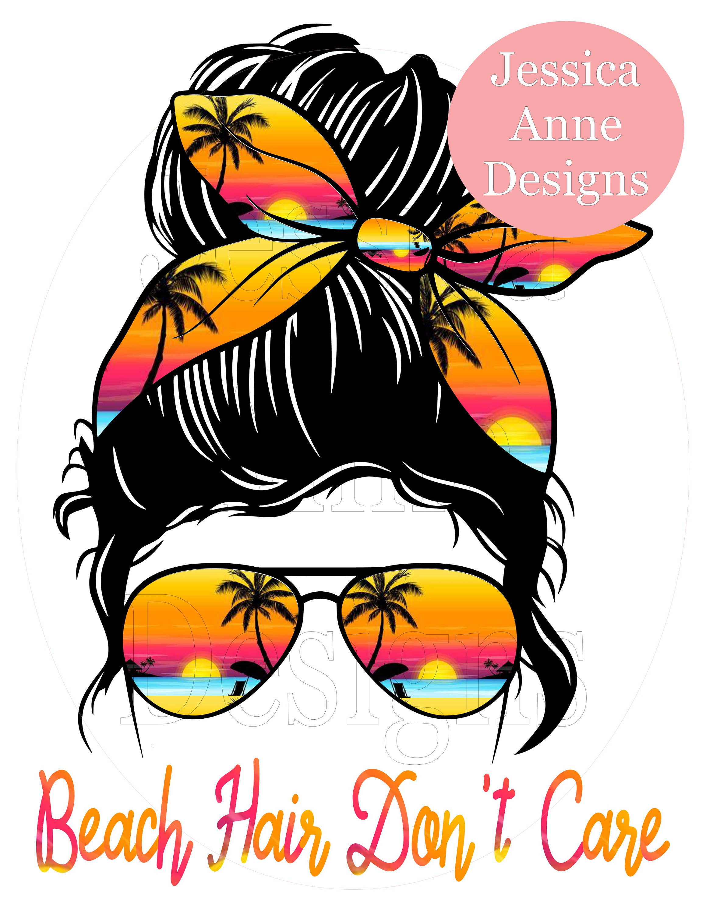 Beach Hair Don't Care Messy Bun PNG Sublimation Instant Etsy Australia