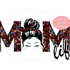 MOM LIFE/horror movie/halloween/scary movie/messy bun/PNG/sublimation/instant digital design download/transfer/tumbler/decal