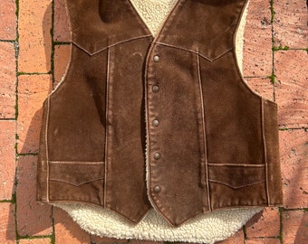 Wrangler by Schott Suede fur lined rancher vest USA made