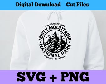 Middle Earth Misty Mountains National Park SVG PNG, Cut File Decal