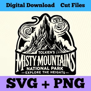 Misty Mountains National Park Middle Earth SVG PNG, Cut File Decal