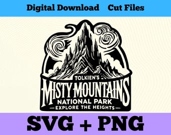 Misty Mountains National Park Middle Earth SVG PNG, Cut File Decal