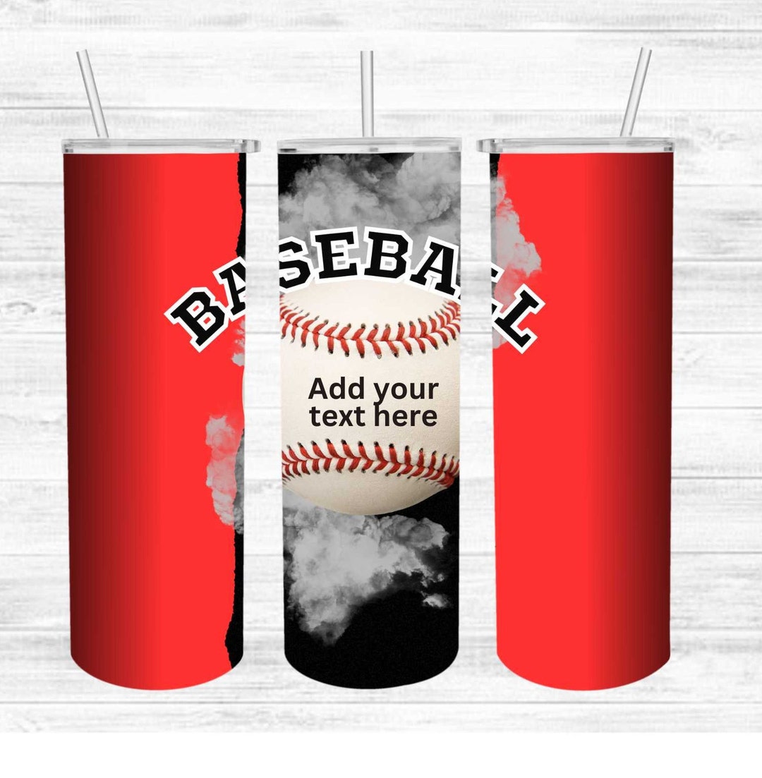 20oz Skinny Tumbler Red Black Baseball Tumbler Straight PNG File