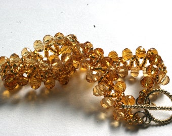 Yellow Glass Faceted Rondelles Woven Bead Bracelet