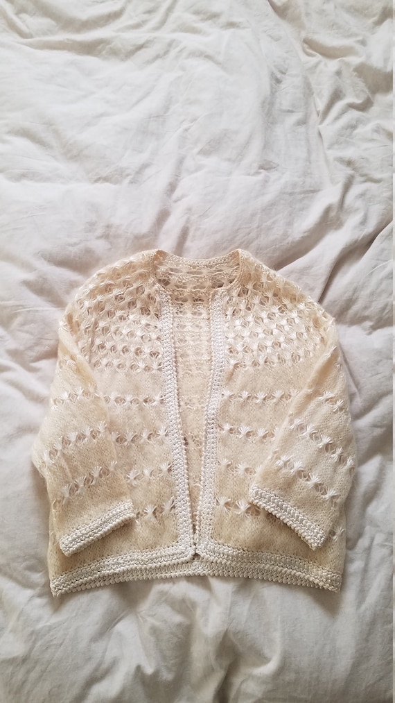 Beige Mohair Knitted Cardigan Sweater Size M