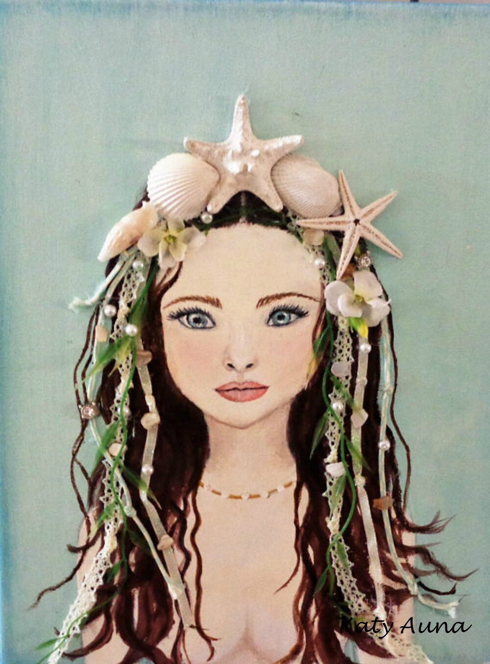 Mermaid Wall Art Blue Mermaid Print Seashell Wall Decor Beach Etsy