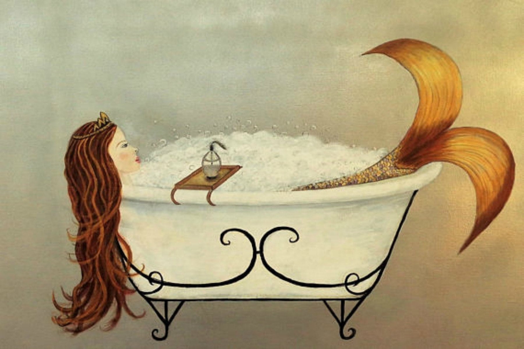 Mermaid Bathroom Canvas Wrap Giclee Print Mermaid Wall Hanging Etsy