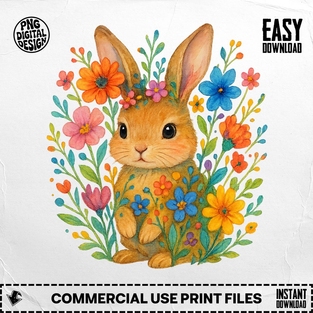 Floral Rabbit PNG, Bunny Clipart, Flower Png, Spring Png, Easter Png ...